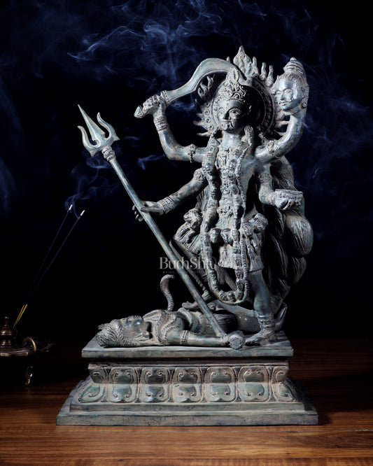 Bronze Kali Standing on Shiva | Indonesian Sculpture – 15.5"