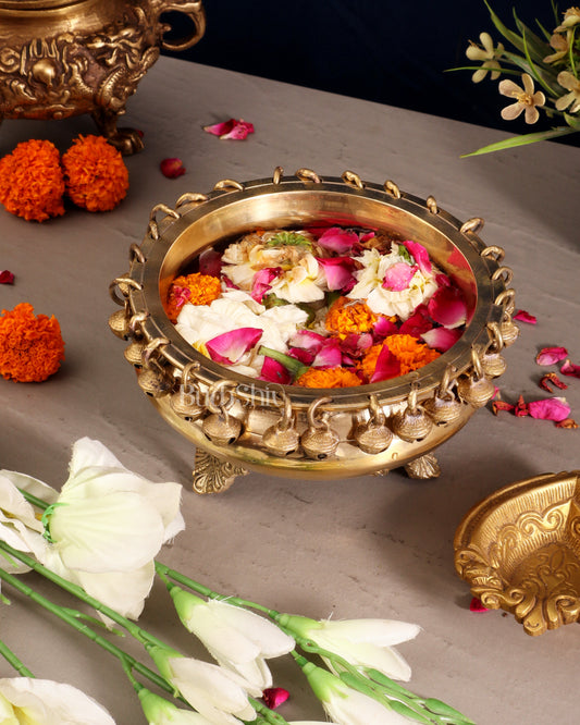 Pure Brass Urli with Stand and Ghunghroos 8"