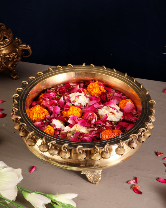 Pure Brass Urli with Stand and Ghunghroos – 10" x 10" | Traditional Décor |