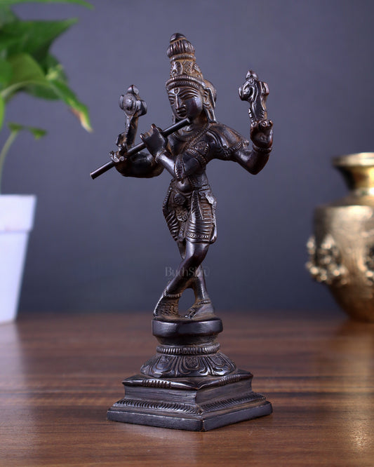 Pure Brass Charbhuja Krishna (Vishnu Roopam) Idol 6"