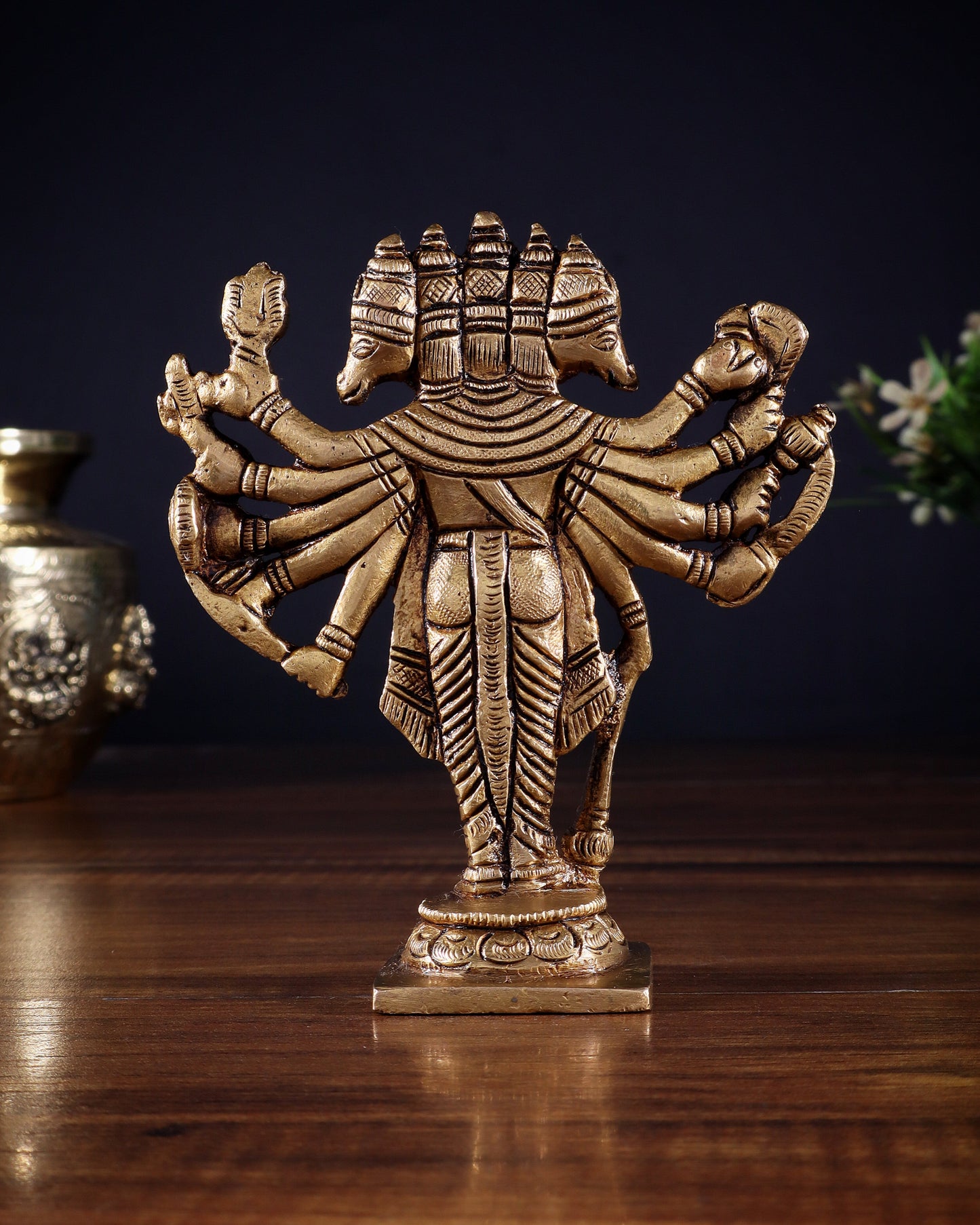 Brass Standing Panchmukhi Hanuman Idol - 5.5" Height