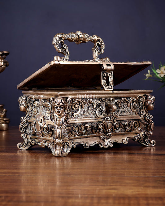 Unique Brass Victorian Multipurpose Jewellery Box – Vintage Style 7.5"