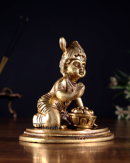 Brass Baby krishna Makhan Chor Bal Gopal Murti | Height 3.5 inch