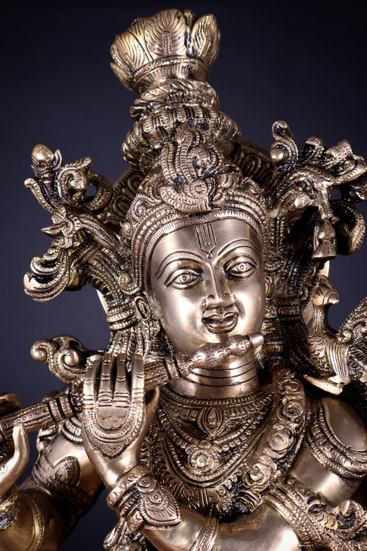 Pure Brass Superfine Lord Krishna Statue , 27" matte finish