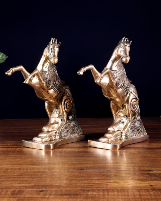 Pair of Pure Brass Feng Shui Horses – 8.5 Inch Each | 4.72 Kg | Vastu Good Luck Decor
