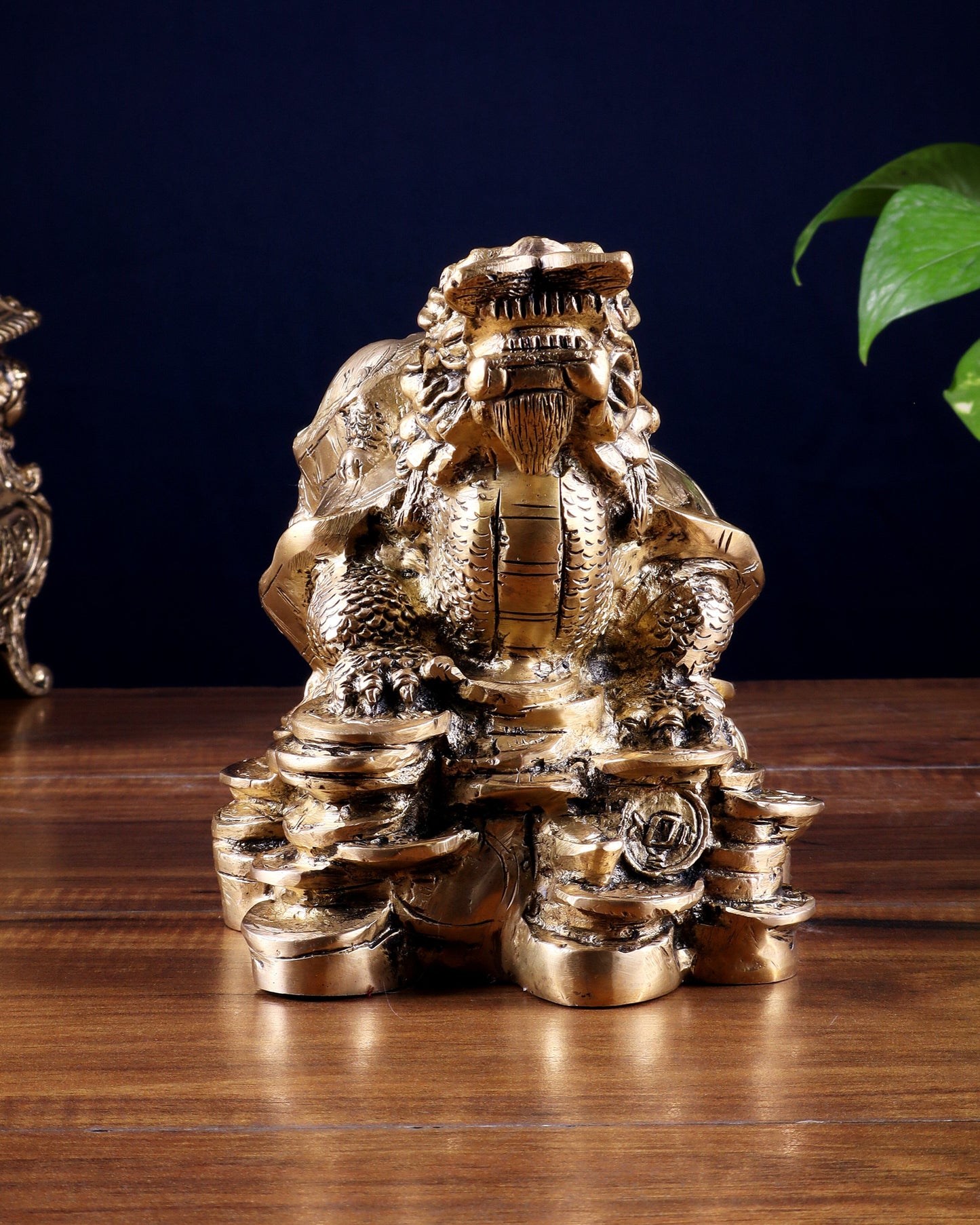 Pure Brass Feng Shui Dragon Tortoise Money Bank 8.5"