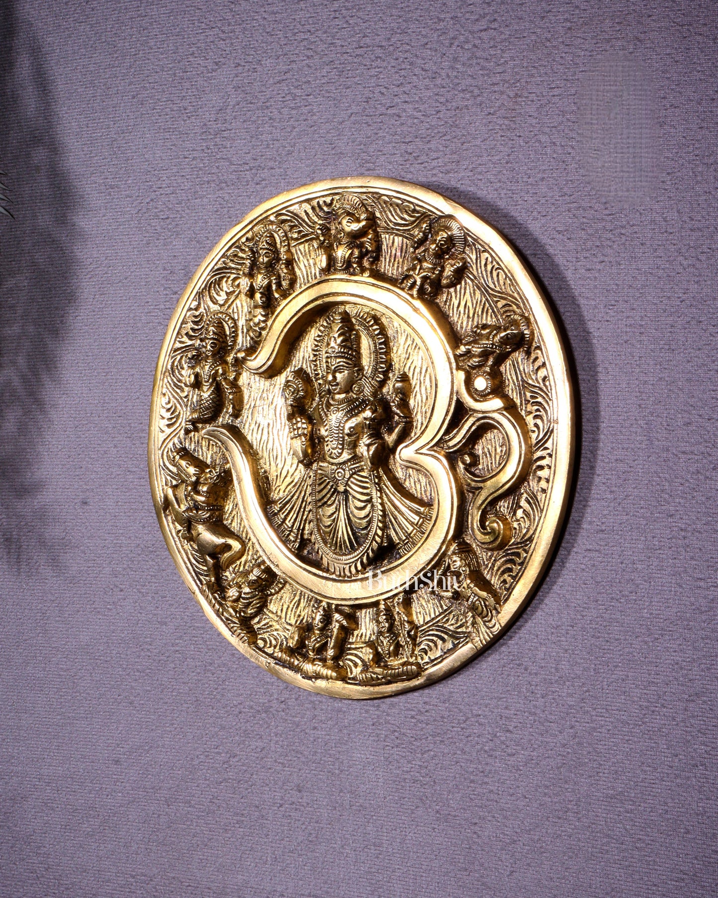 Brass Dashavatar Wall Hanging Round Plate | 8" Diameter | Intricate Carvings
