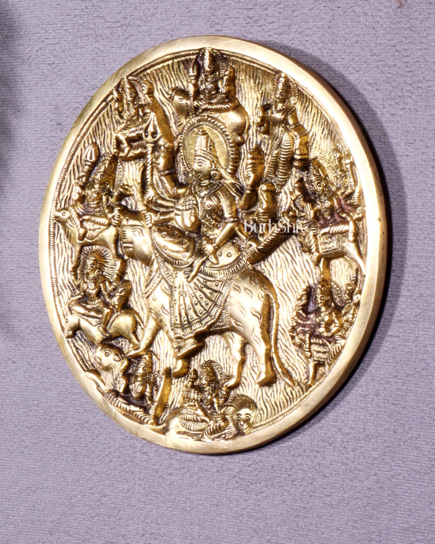 Pure Brass Navdurga Wall Hanging – Round Plate with 9 Forms of Goddess Durga