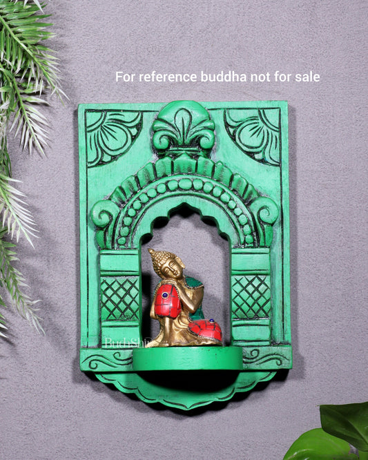 Wooden Wall Hanging Jharokha Arch – Handcrafted Decorative Shelf (Green)