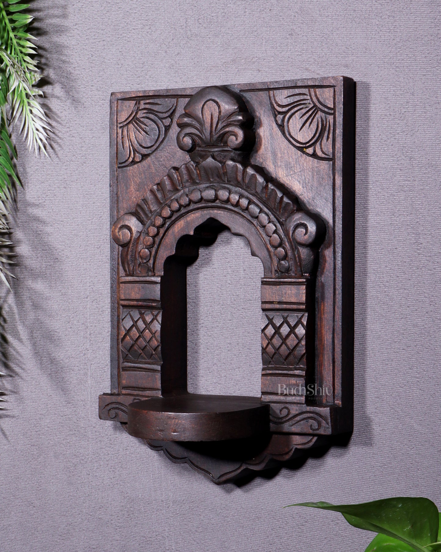 Wooden Wall Hanging Jharokha Arch – Handcrafted Decorative Shelf (Natural tone)
