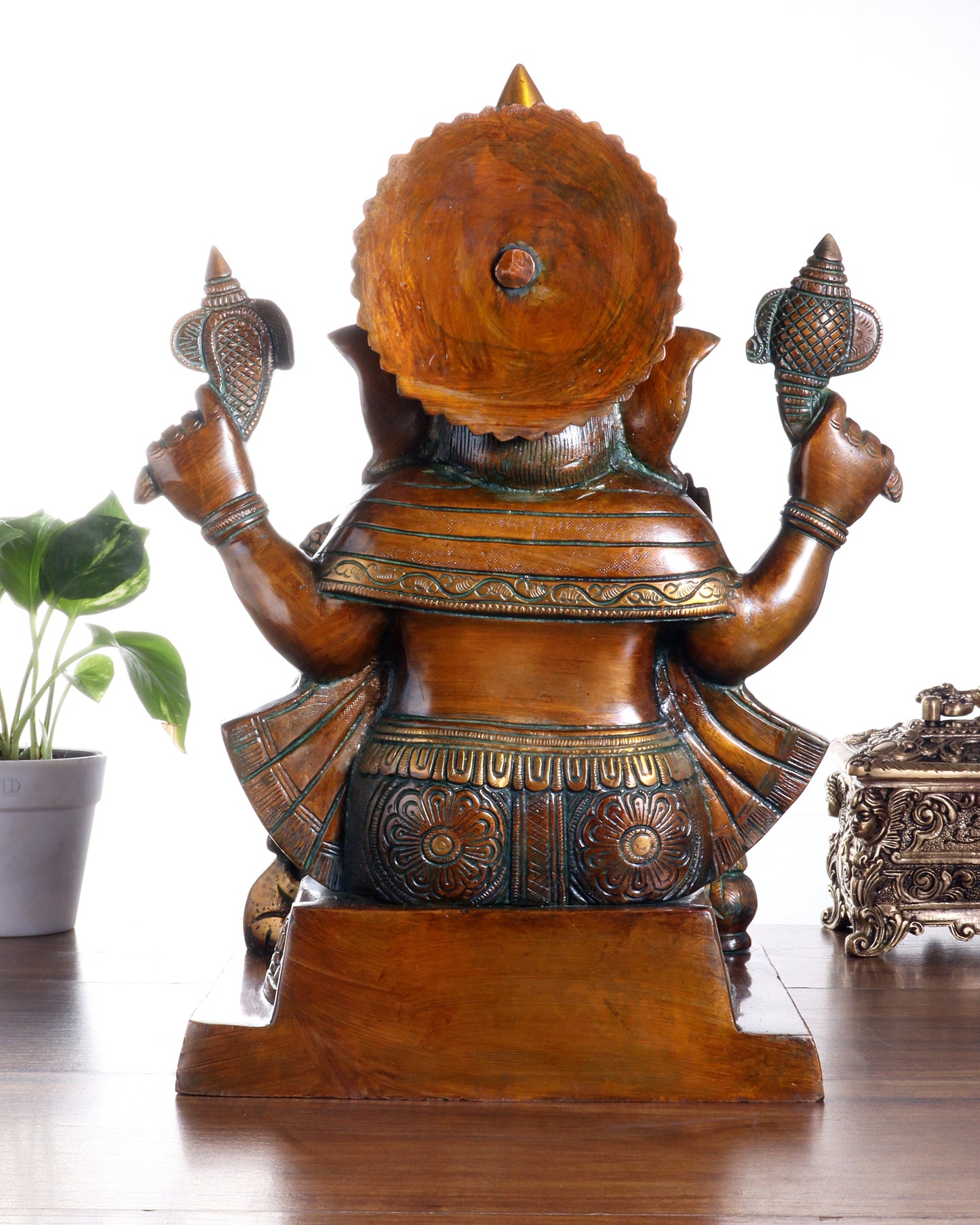 Brass Ganesha Statue with Ashtavinayak Carvings – 15 Inch chola tone