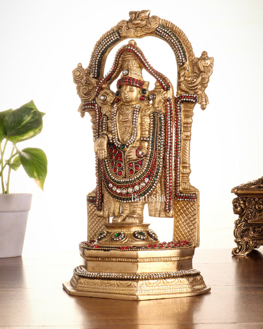 Pure Brass Lord Tirupati Balaji Statue | Height: 12 inch jewellers stonework