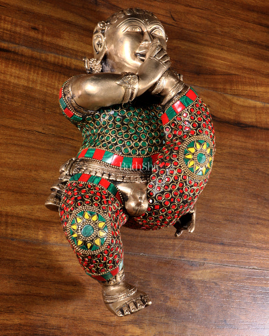 Pure Brass Wall Hanging Baby Krishna Statue with stonework