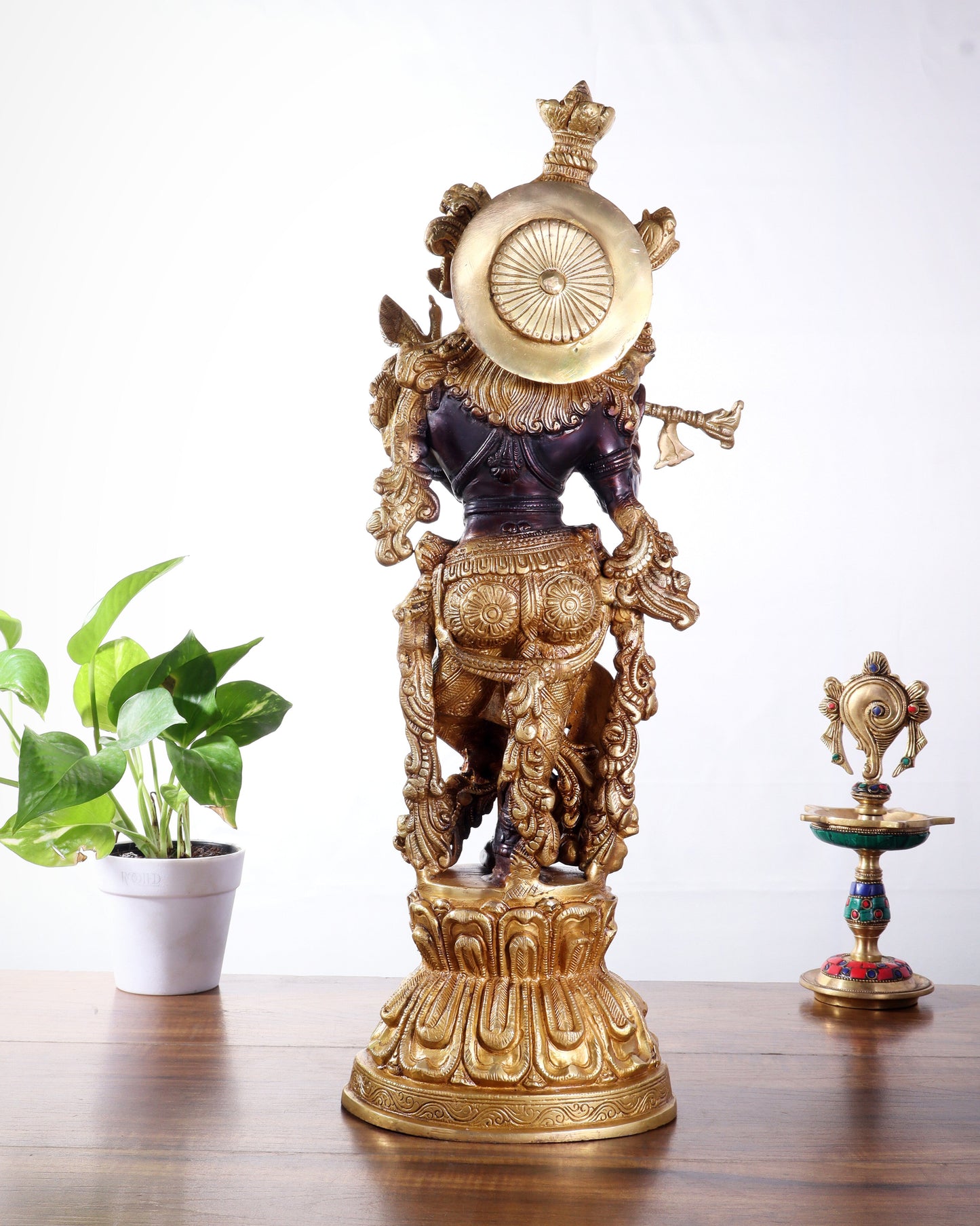 Pure Brass Handcrafted Krishna Statue – 21" black and gold finish