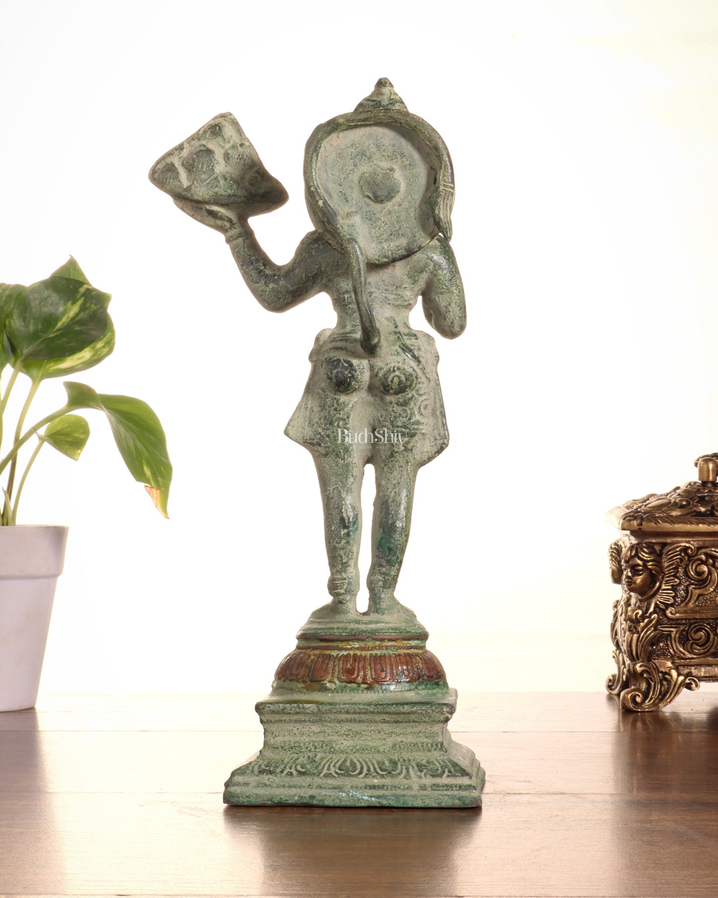 Pure Brass Vintage Sanjeevani Hanuman Statue – Green Sand Finish | 10-Inch