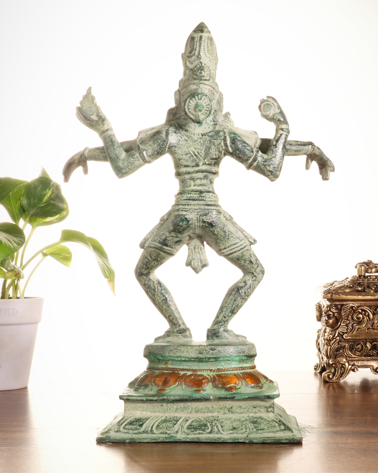 Vintage Brass Dancing Shiva Statue – Green Sand Finish | 11.5-Inch