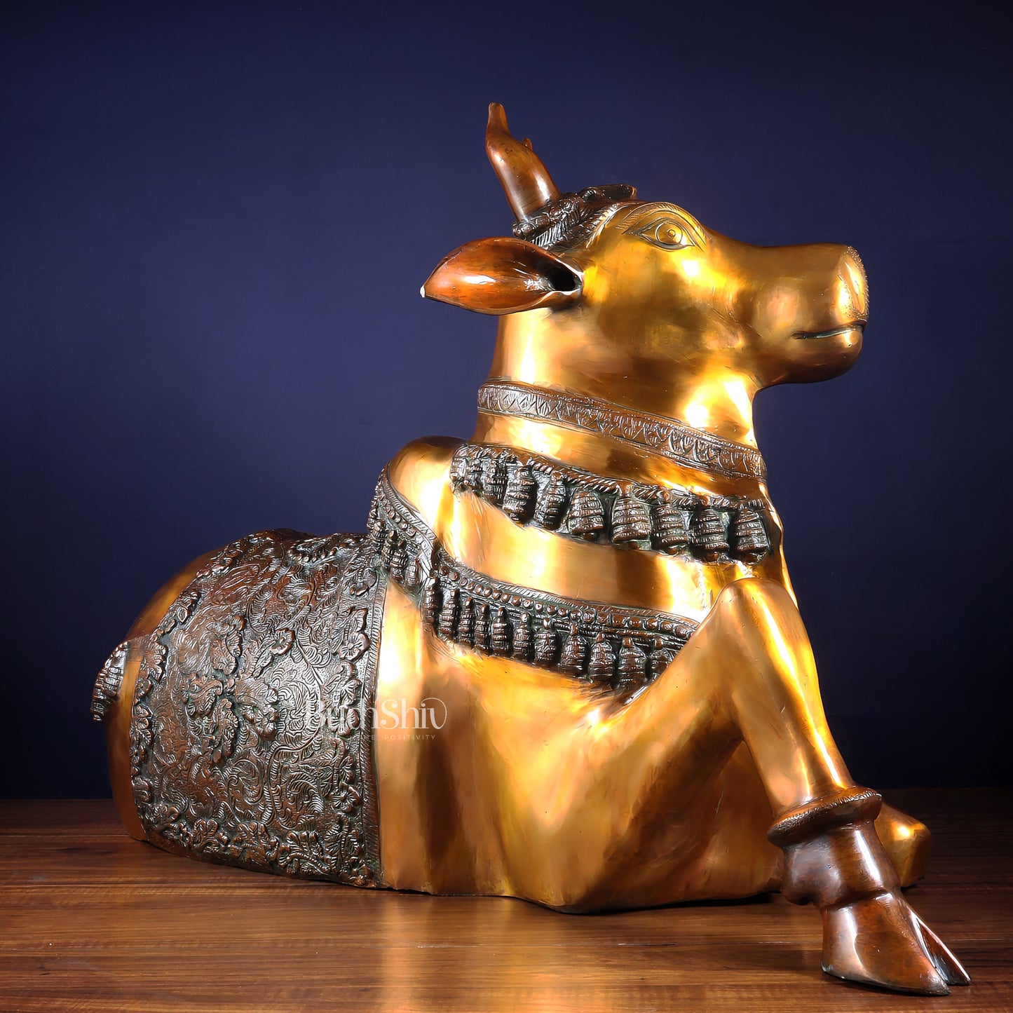 Brass Large Nandi Sculpture | BudhShiv 33" radiant gold