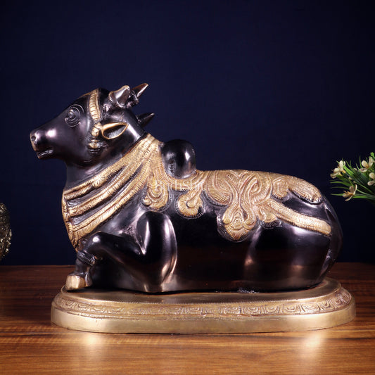 Pure Brass Vintage Nandi Statue – black tone 12.6 inch