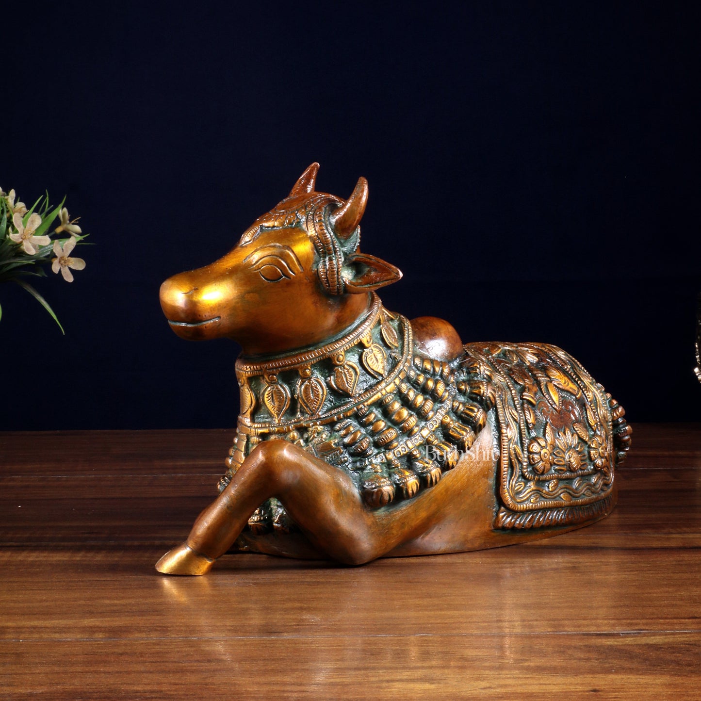 Pure Brass Engraved Nandi Statue – 10" Double chola
