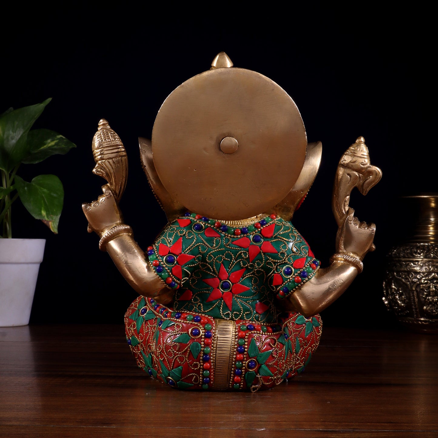 Brass lord Ganesha Idol with Sharp Features - 8 Inch