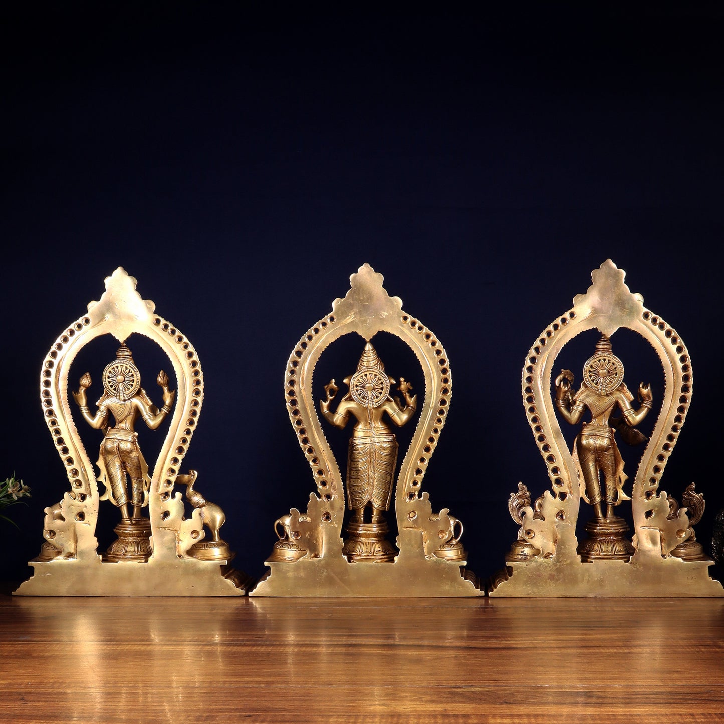 Pure Brass Standing Ganesha Lakshmi Saraswati Idol Set | 15”