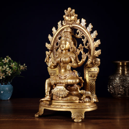 Pure Brass Goddess Lakshmi Idol with Prabhavali | 12 Inch