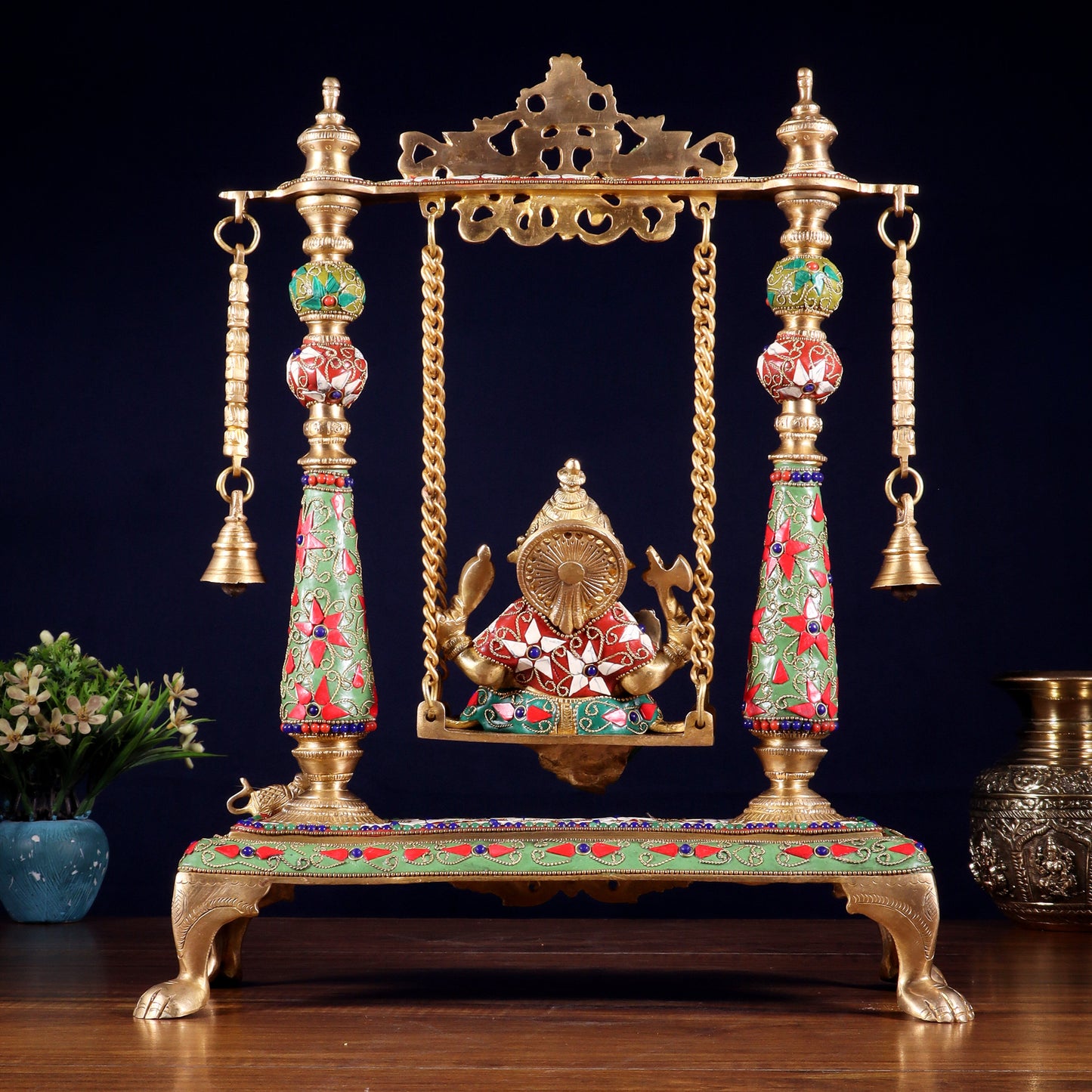 Pure Brass Lord Ganesha on Swing | with meenakari| 16 Inch