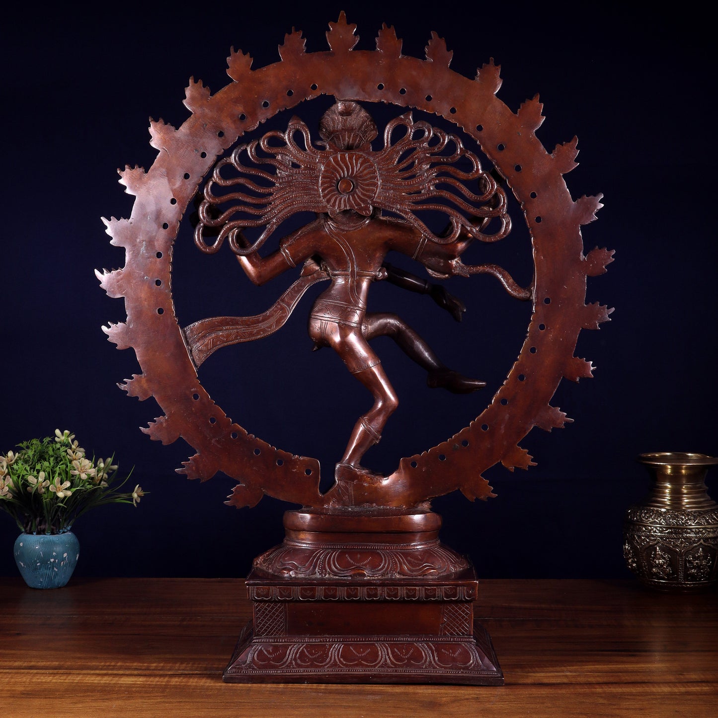 Pure Brass Unique Dancing Shiva Nataraja Statue - Height 21" dark brown
