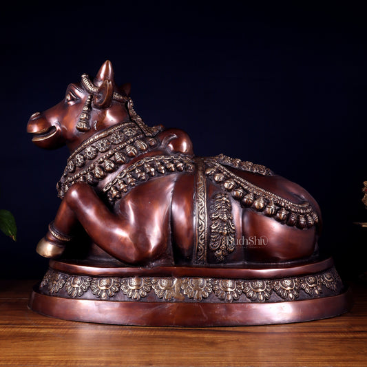 Large brass Nandi Statue 22 inch brown tone