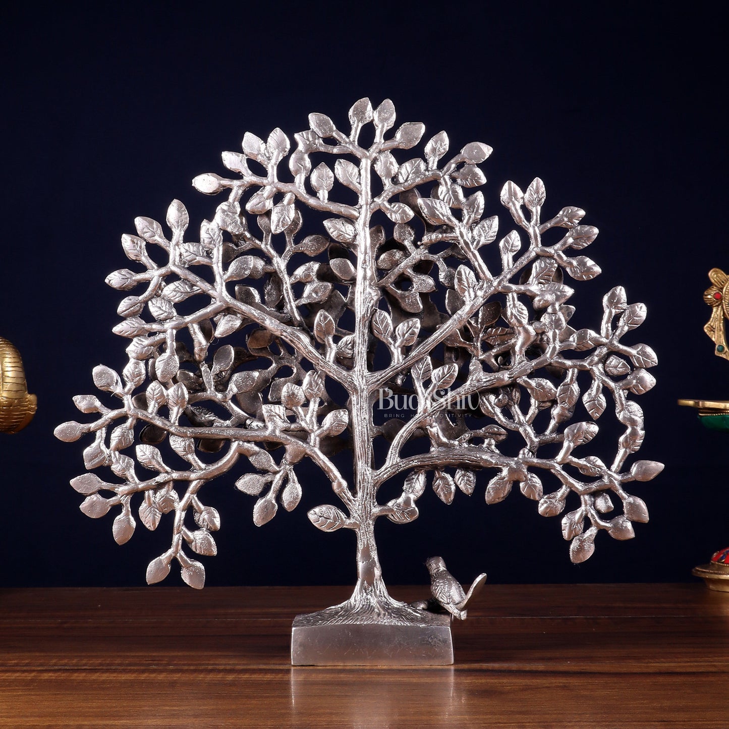 Brass Kalpavriksha tree for tables 11" silver plated