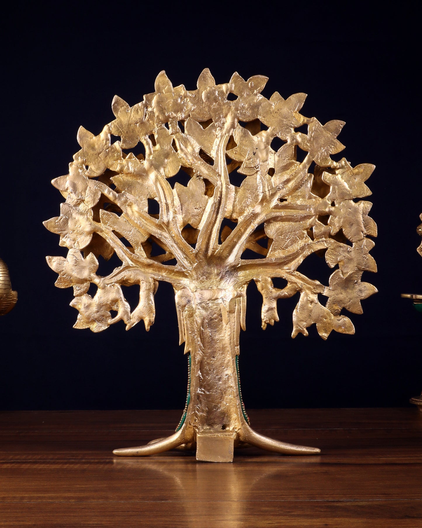 Exquisite Brass Kalpavriksha Tree of Life Showpiece - Table Standing | Height 12" with stonework