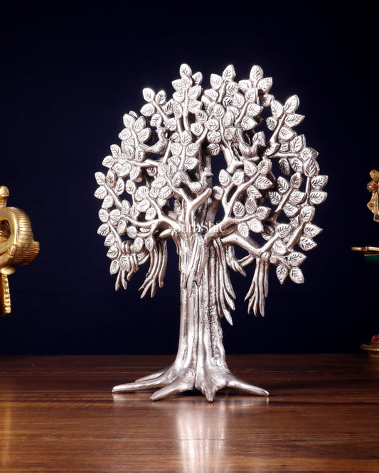 Pure Brass Handcrafted Kalpavriksha Tree - Table Standing - 11" silver plated