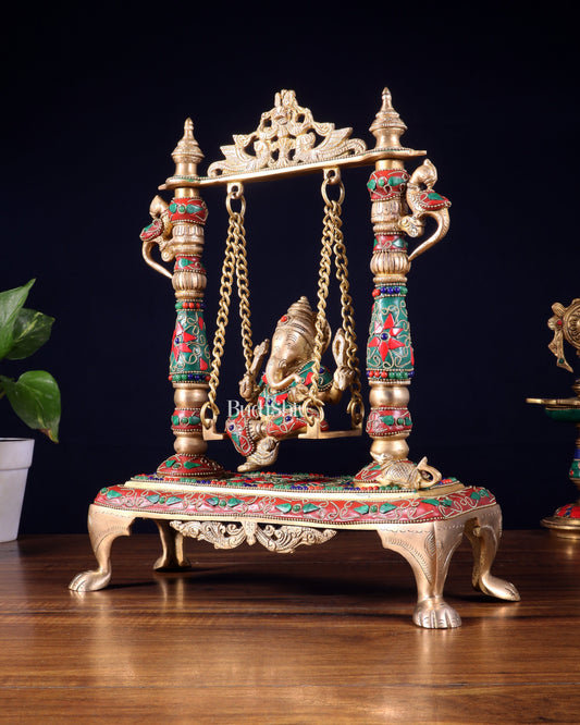 Pure Brass Lord Ganesha Swing (Jhoola) – Traditional Décor for Home & Pooja 13 inch