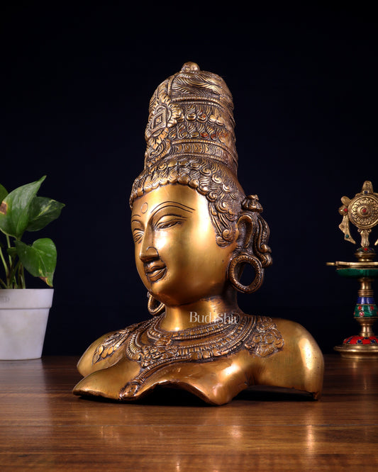 Brass Parvati face Bust table accent 12" Burnt brass tone