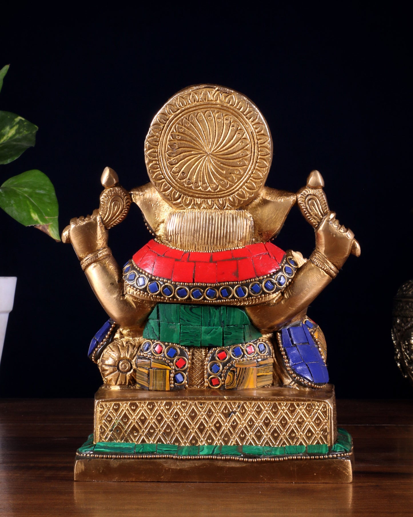Brass Lord Ganesha Idol with Stonework | Height 7.5 inch