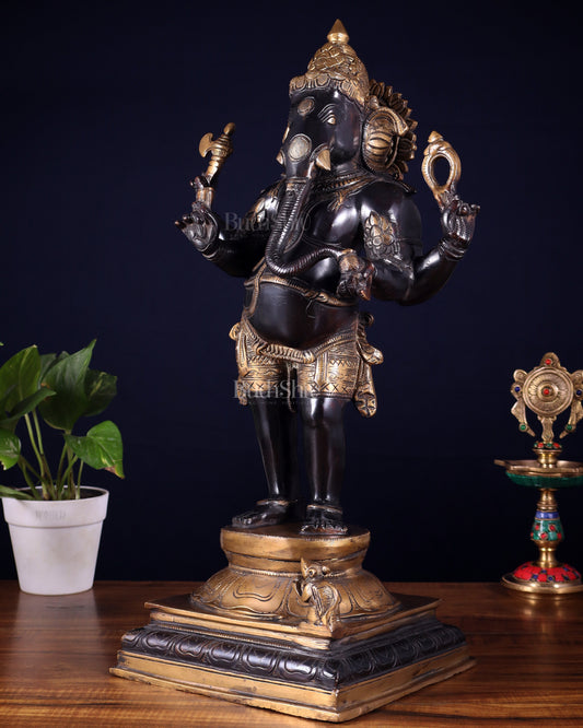 Brass Lord Ganesha Statue standing - 20 Inch black edition