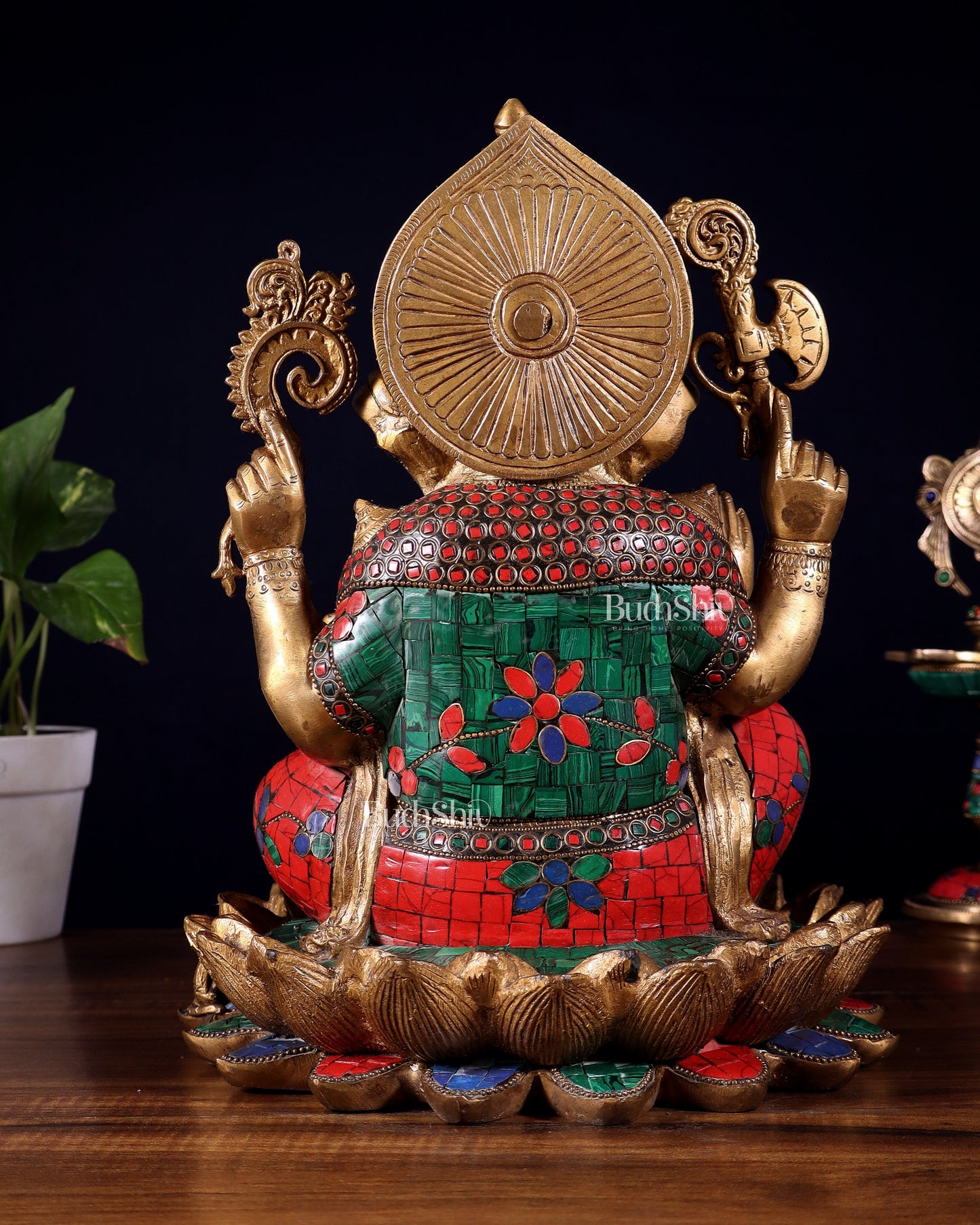 Pure Brass Ganesha Idol Seated on Lotus base | 12"