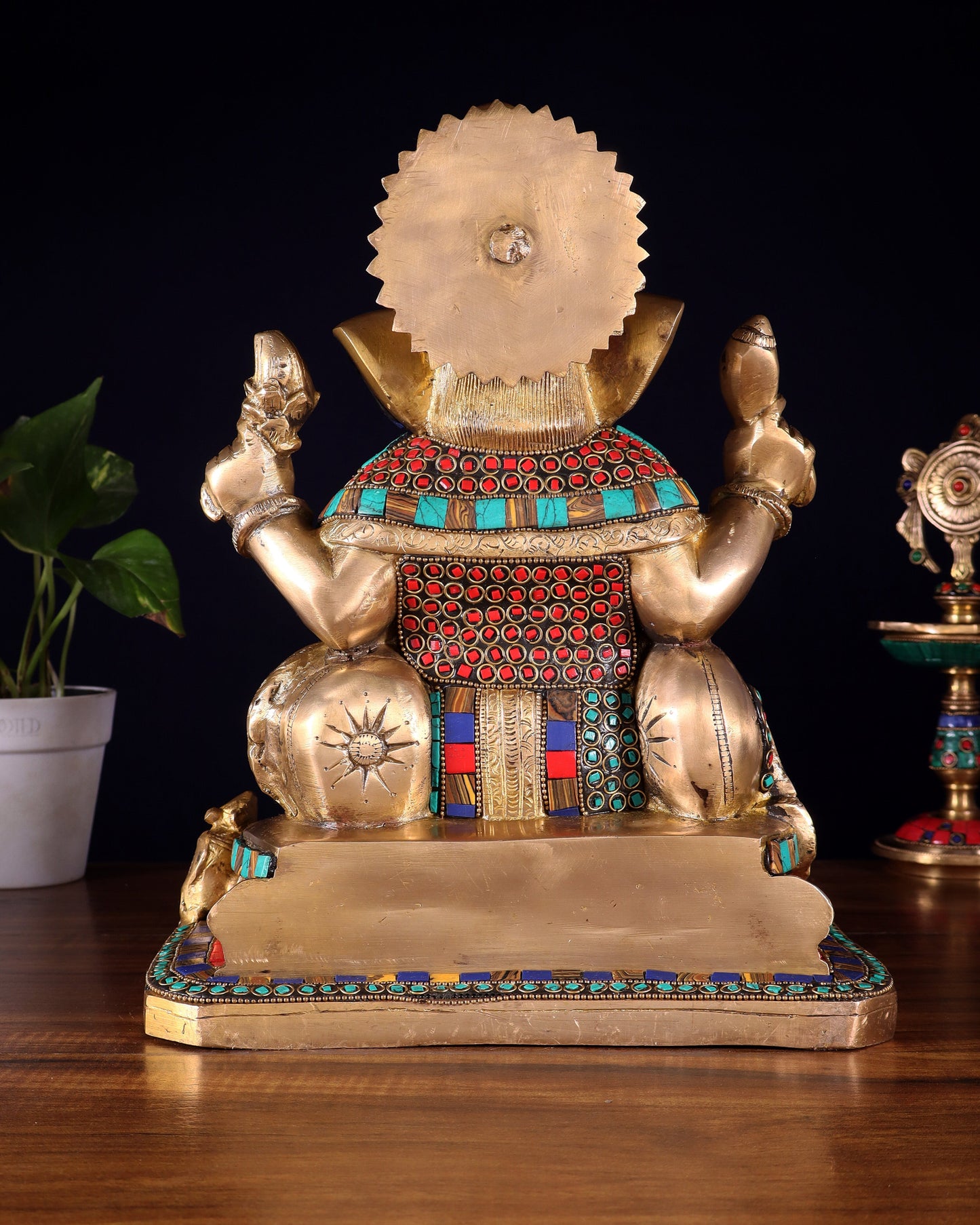 Ganesha brass statue with stonework 13"