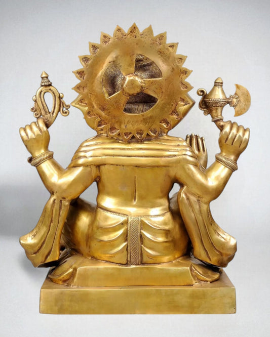 Pure Brass Large Ganesha Statue Sitting on Lotus with Sturdy Square Base 31 inch