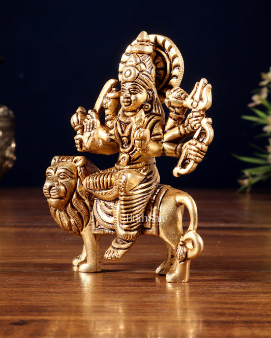 Pure Solid Brass Goddess Durga Idol – 4" Height, 550g