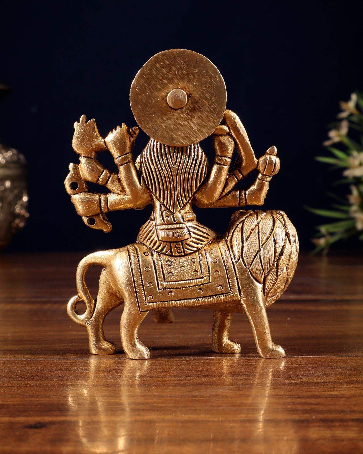 Pure Solid Brass Goddess Durga Idol – 4" Height, 550g