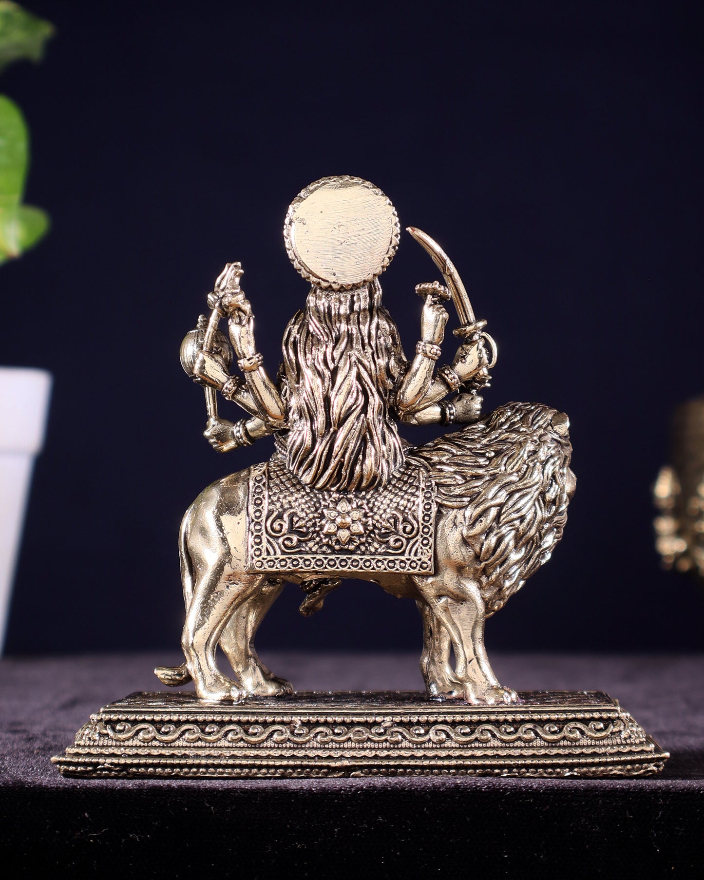 Brass Superfine Goddess Durga on Lion Idol – 5" Height, Intricate Work