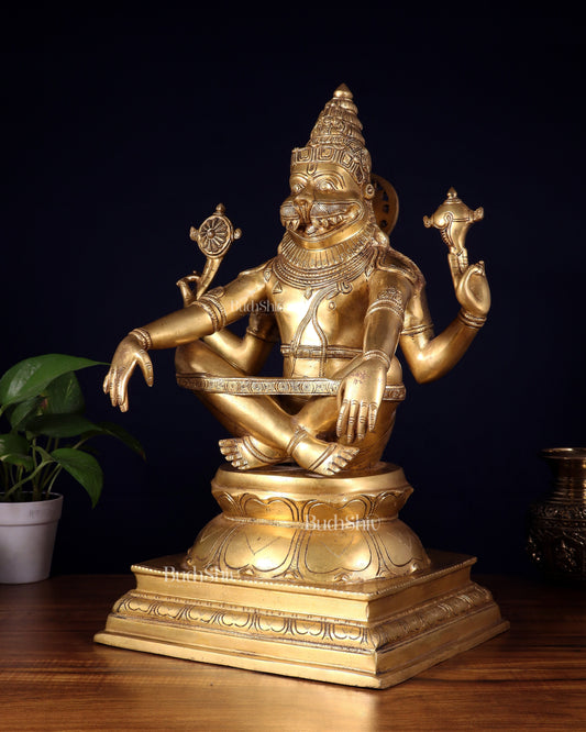 Pure Brass Yog Narasimha Large Sculpture - 19"