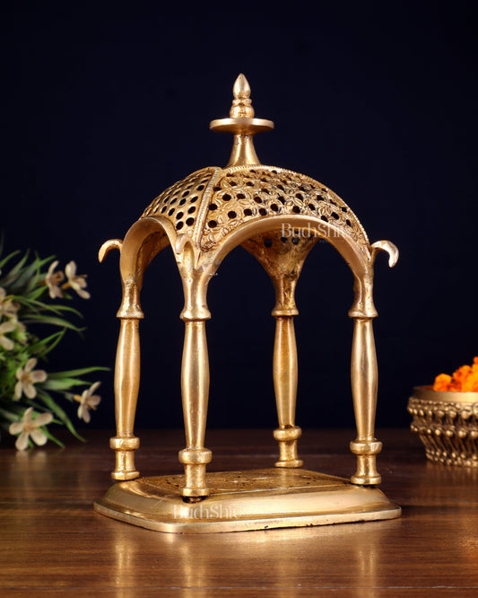 Pure Brass Handcrafted mandapam Temple with Jaali Work – 7" Height