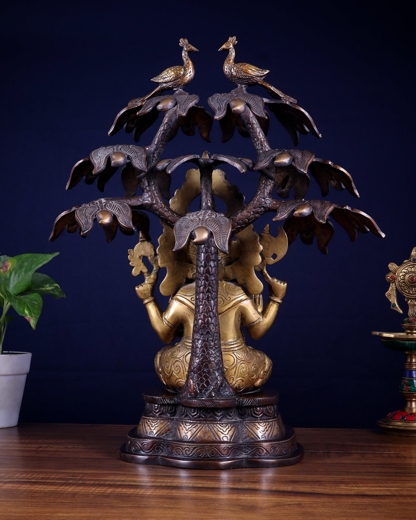 Superfine Brass Ganesha Statue Under Mango Tree | Height 17 inch
