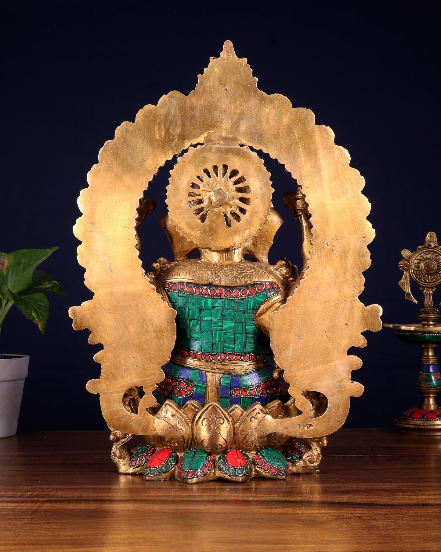 Ganesha Brass statue with Stonework 15.5 inch
