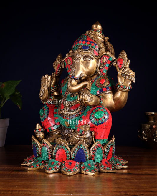 Brass Lord Ganesha Idol | Height 15.5 inch multi colour