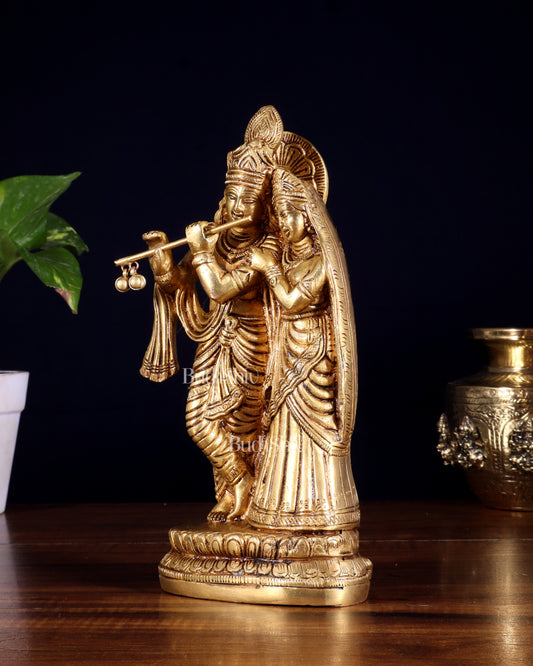 Superfine Brass Radha Krishna Idol - 9 Inch Statue