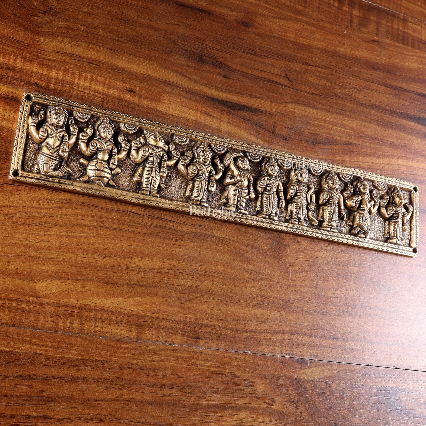 Vintage Brass Vishnu Dashavatar Wall Panel 16 inch wide