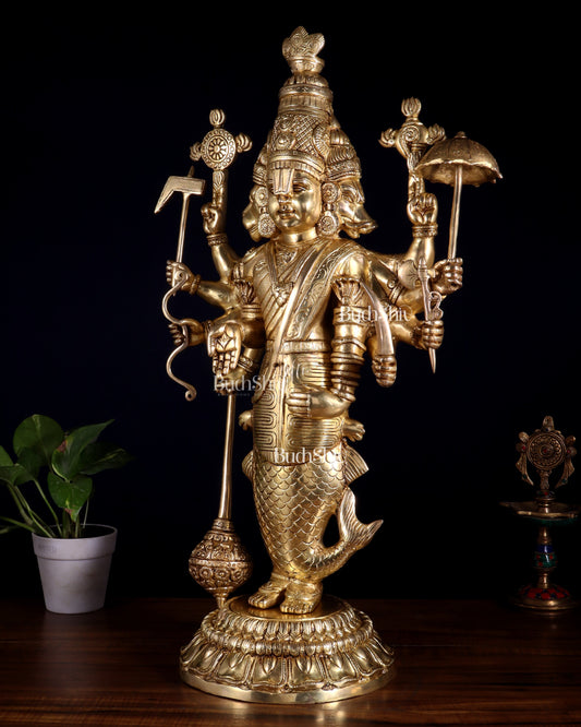Brass Vishnu Dashavatar Depiction in a Single Statue 24 inch Masterpiece